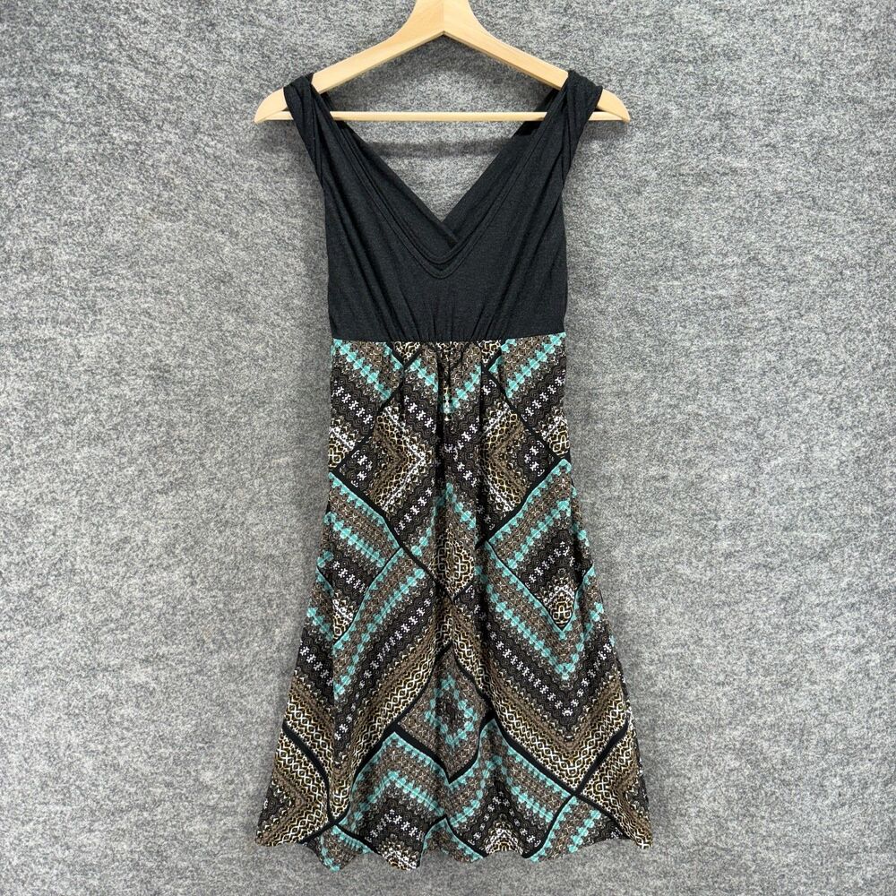 Amari Dress Women S Small Black Geometric Sheath Midi V-Neck Lola Sleeveless